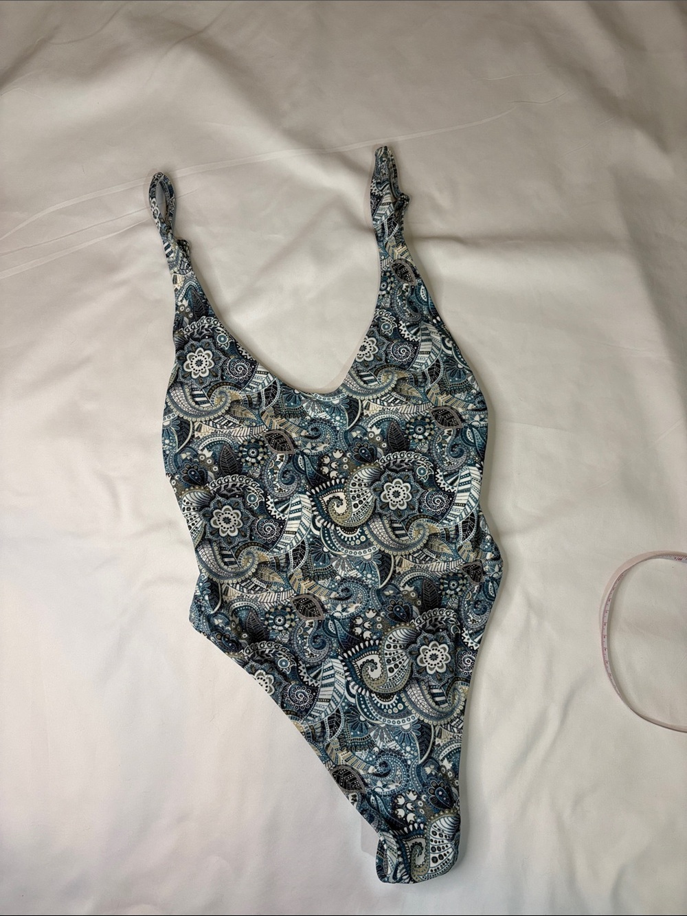 Relleciga One Piece Thong Swimsuit or Bodysuit Teal Blue Paisley Boho Cheeky S